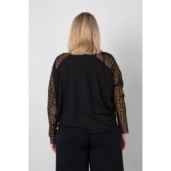 Alembika Black Yellow Check Mesh Top Long Sleeve Blouse Discontinued Size Medium - Picture 4 of 10